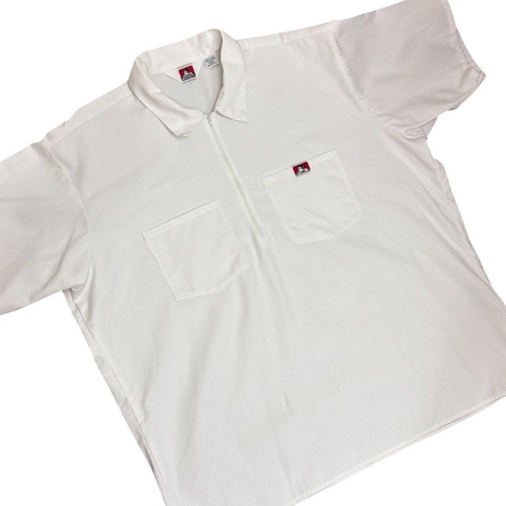 EUC Vintage Ben Davis Half Zip Work Shirt XXL 2XL White Made USA 90s Workwear
